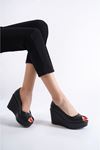 Felicity; Siyah Mat Deri,Burnu Açık,9 cm Dolgu Topuklu Ayakkabı 